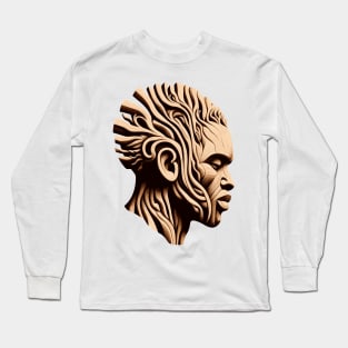 Afrocentric man Wooden Carving Long Sleeve T-Shirt